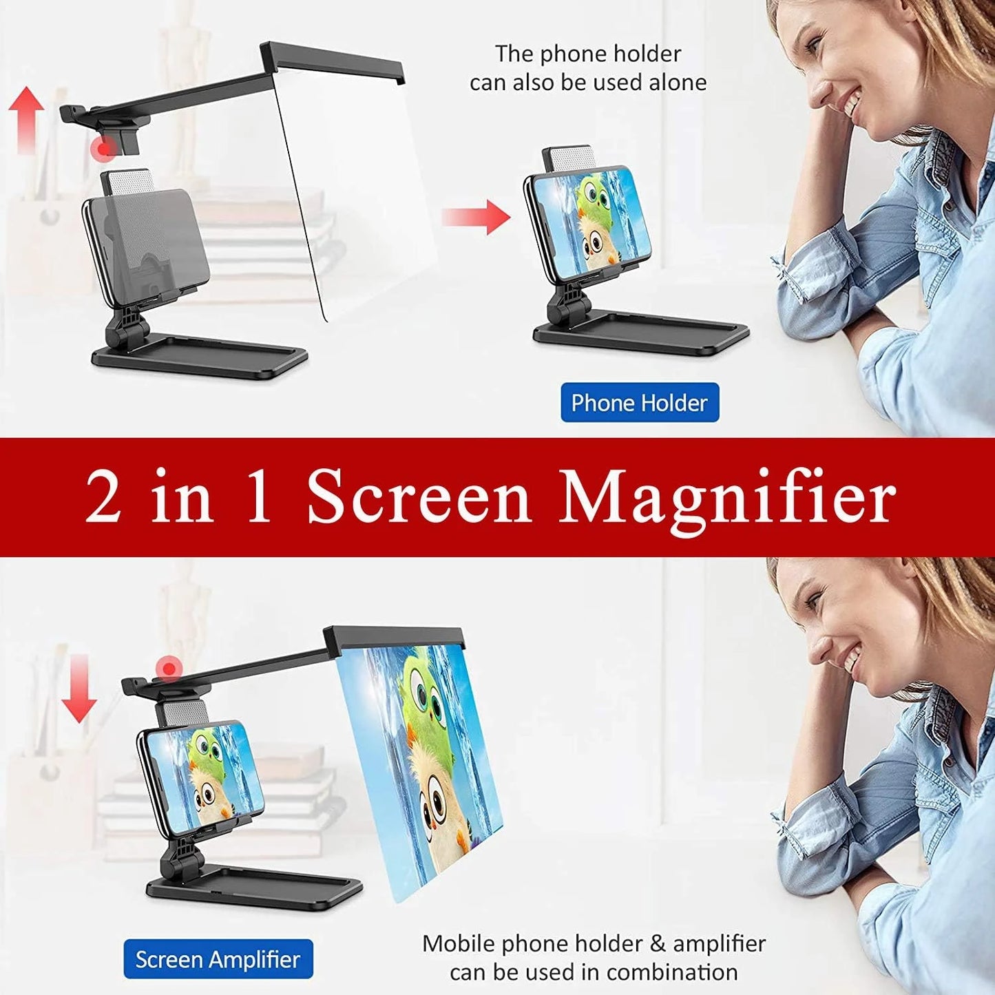 12" HD 3D Phone Screen Magnifier – Foldable Stand for Movies & Gaming