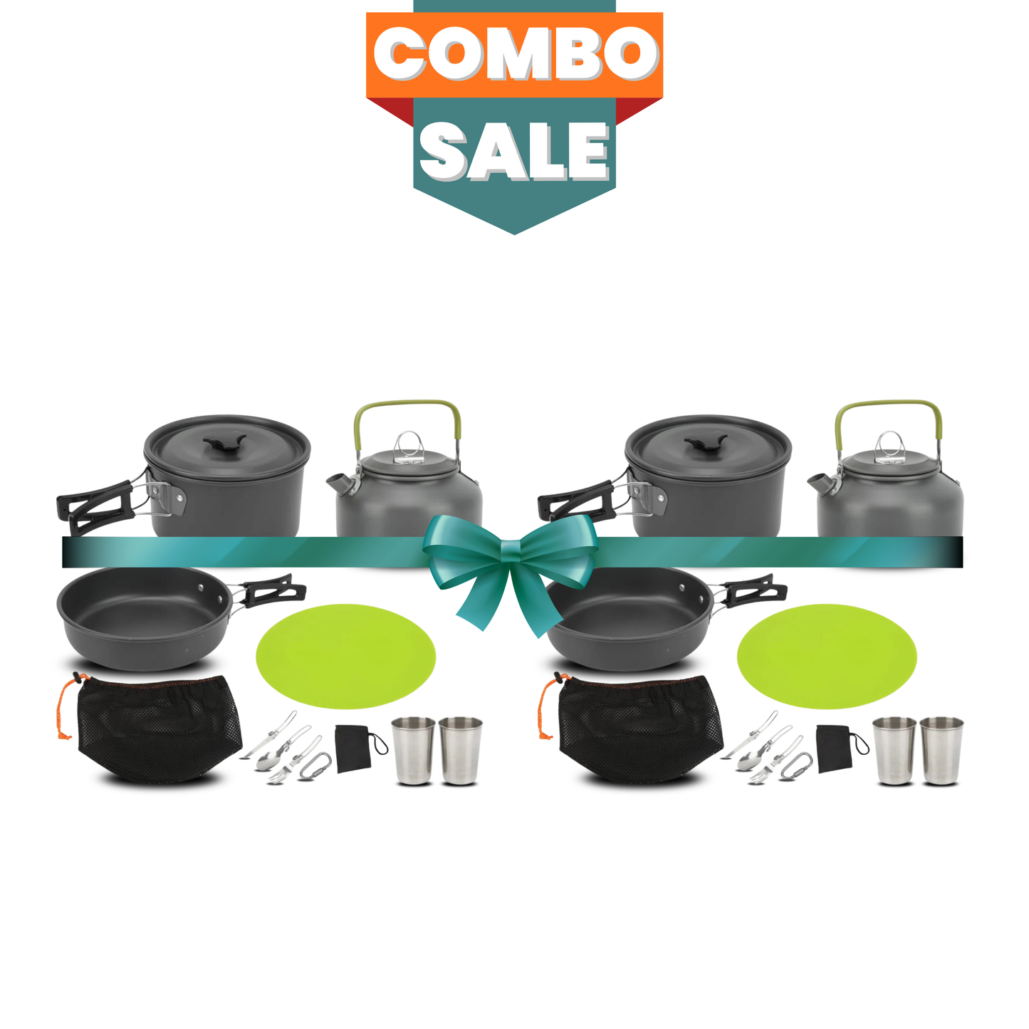 Camping Cookware Set | Portable Mess Kit with Pot, Pan & Teapot