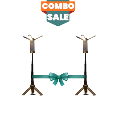Two stands with a teal bow and 'Combo Sale' sign above on a white background