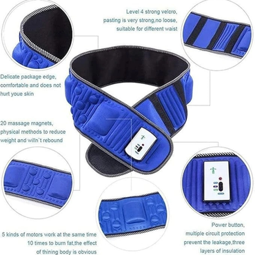 Blue massage belt with detailed features on a white background