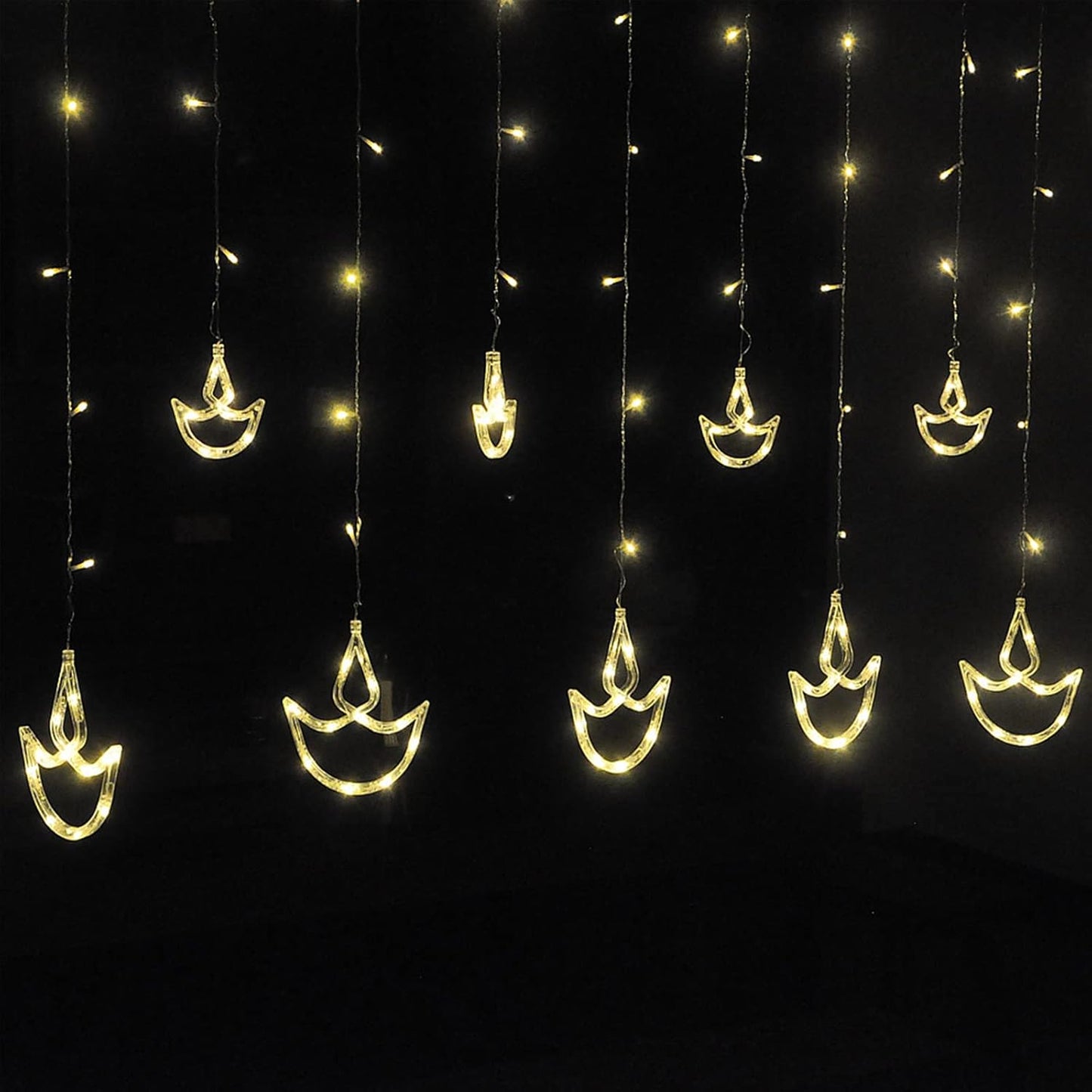 Diwali Diya Curtain String Lights | Festive LED Lights for Diwali, Eid, Weddings & Home Décor | Battery Powered & Waterproof