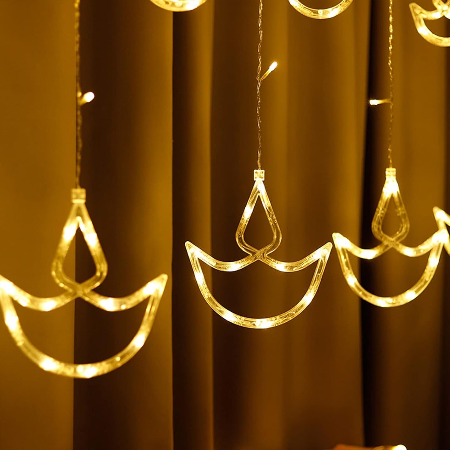 Diwali Diya Curtain String Lights | Festive LED Lights for Diwali, Eid, Weddings & Home Décor | Battery Powered & Waterproof