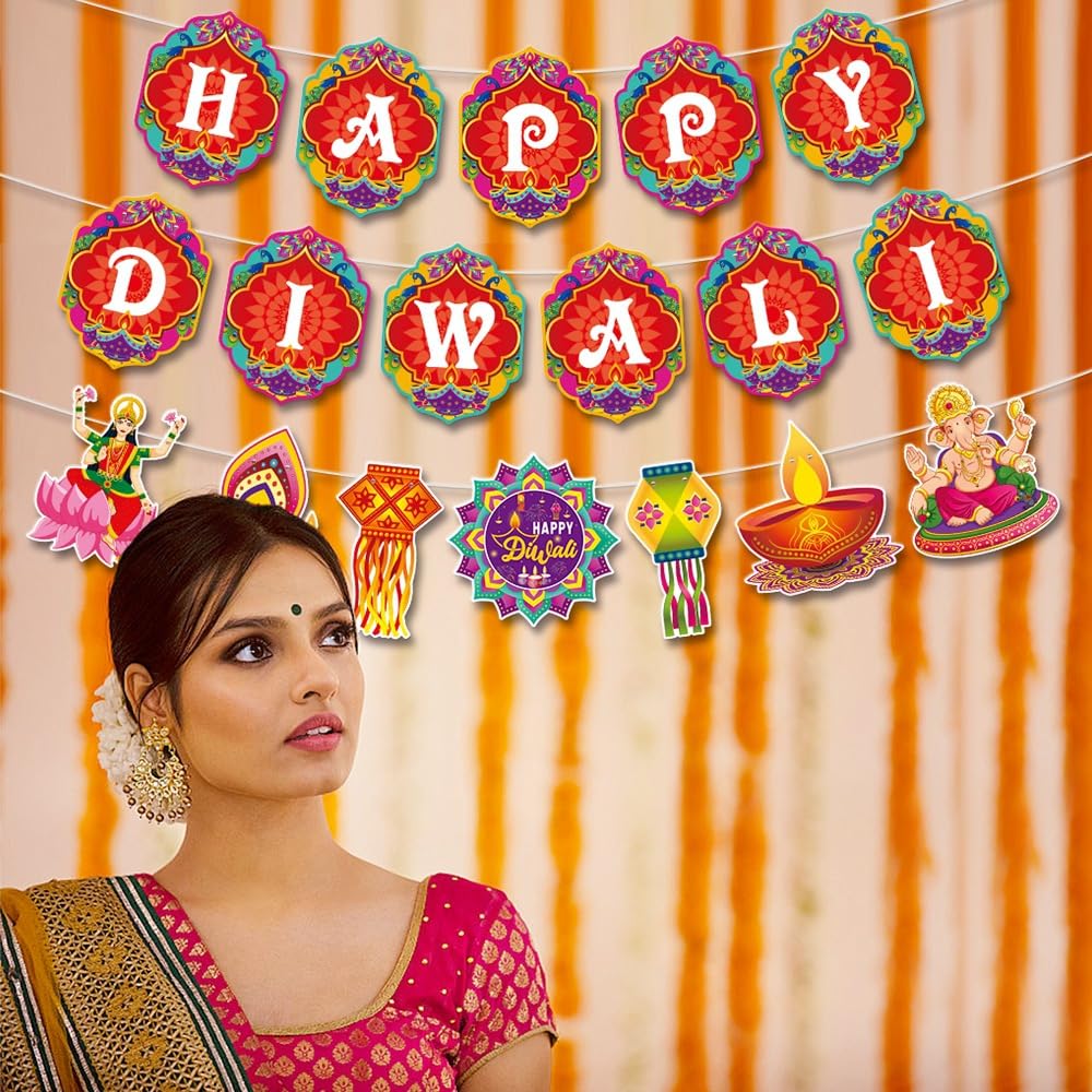 Diwali Decorative Garland Banner – Indian Wedding & Festival Theme Backdrop for Parties, Homes & Photoshoots