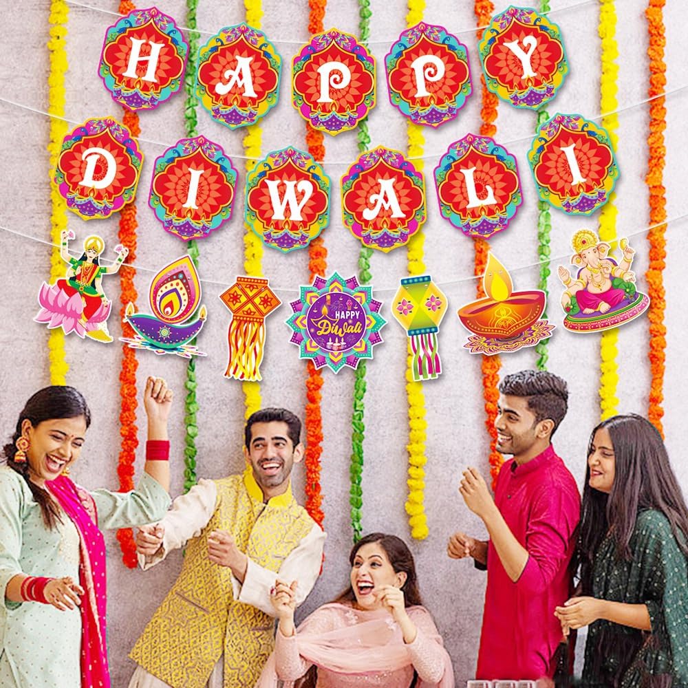 Diwali Decorative Garland Banner – Indian Wedding & Festival Theme Backdrop for Parties, Homes & Photoshoots
