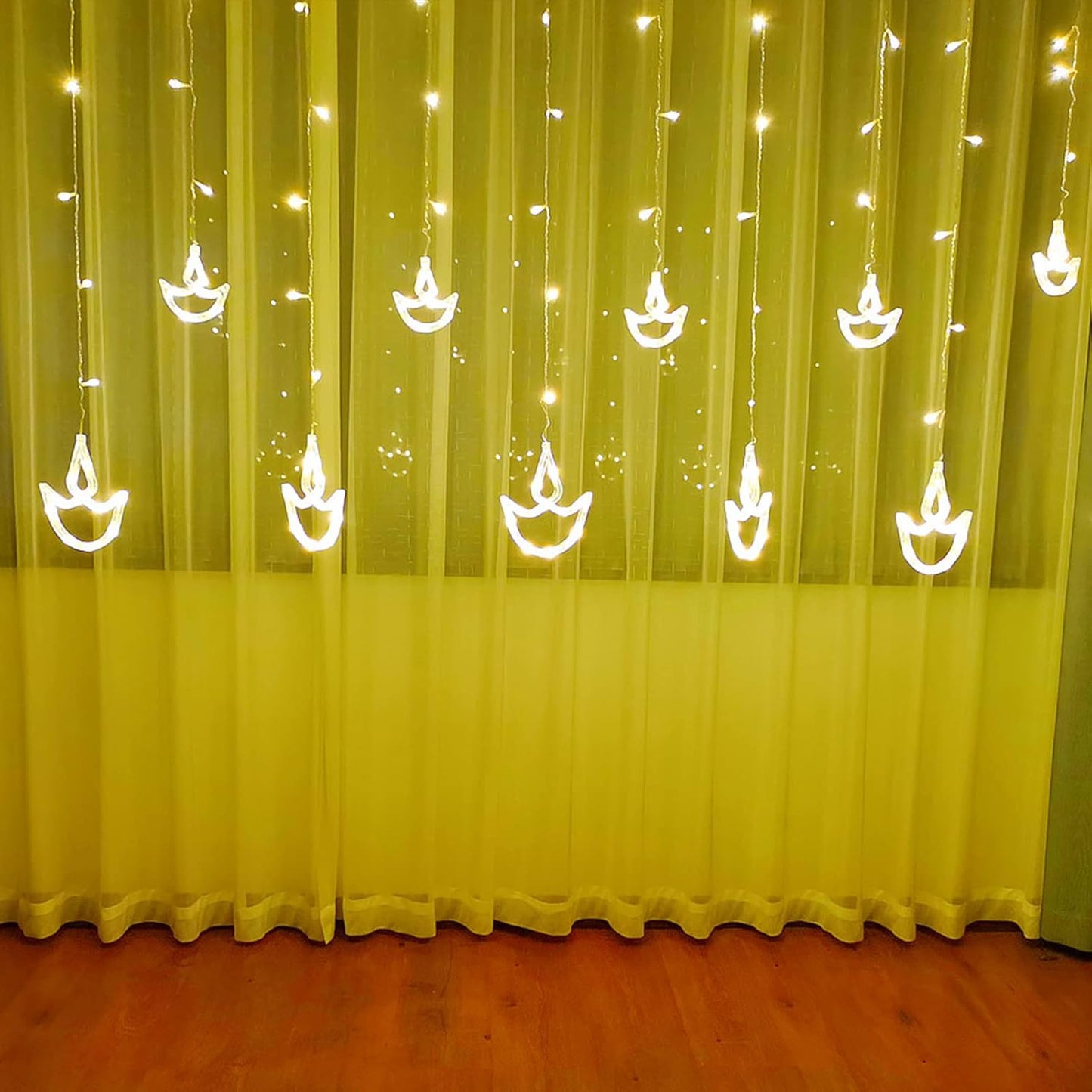 Diwali Diya Curtain String Lights | Festive LED Lights for Diwali, Eid, Weddings & Home Décor | Battery Powered & Waterproof