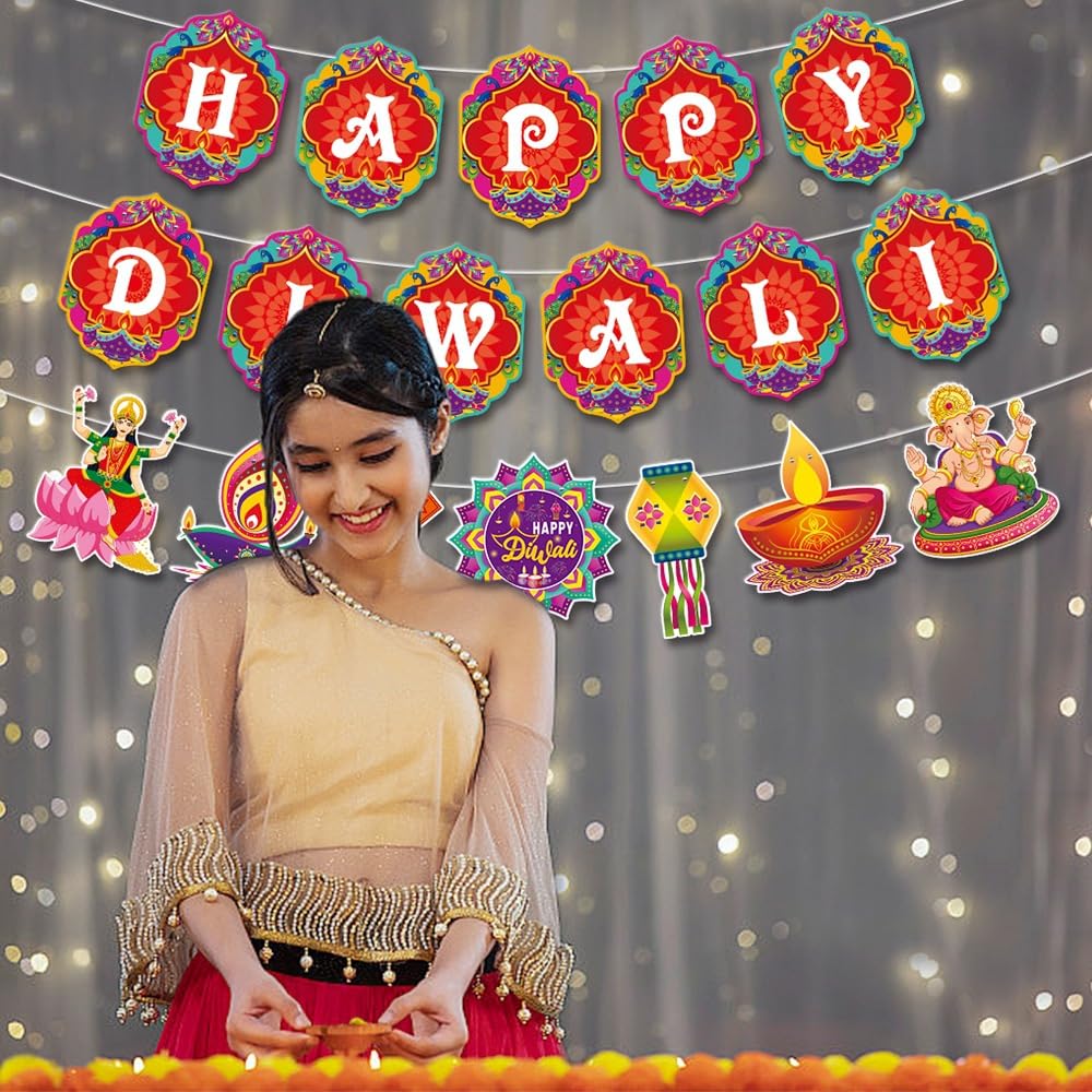 Diwali Decorative Garland Banner – Indian Wedding & Festival Theme Backdrop for Parties, Homes & Photoshoots