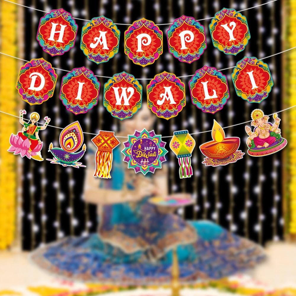 Diwali Decorative Garland Banner – Indian Wedding & Festival Theme Backdrop for Parties, Homes & Photoshoots
