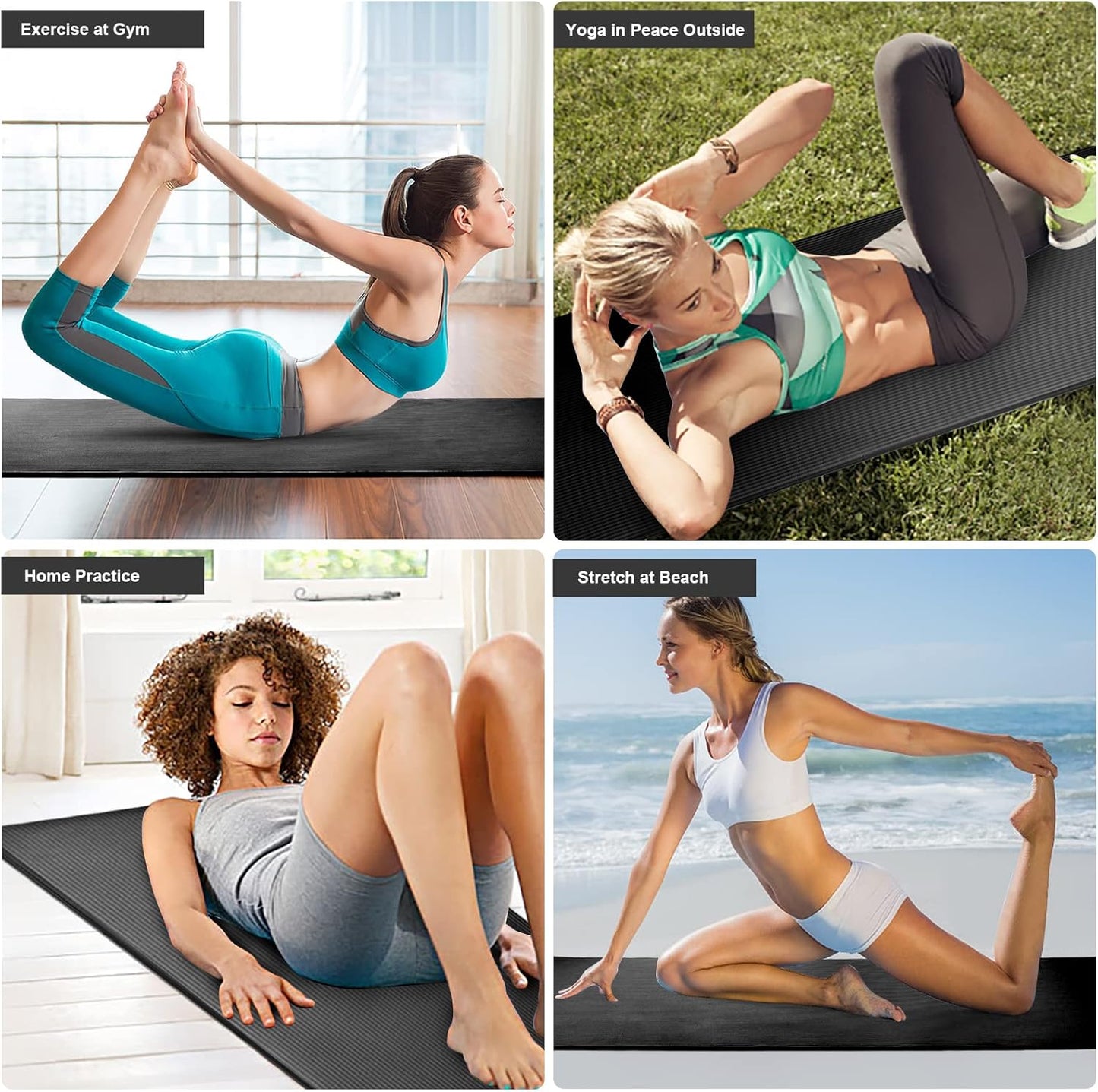 Non-Slip Yoga Mat with Carry Strap – 10mm Thick Eco-Friendly Exercise Mat for Yoga, Pilates, and Home Workouts