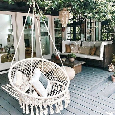 CCTRO Boho Macrame Hanging Hammock Swing Chair | Indoor/Outdoor Rattan Seat with 265 lbs Capacity & Handwoven Cotton Rope