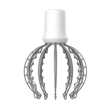 Metal whisk attachment with a white ceramic top on a white background