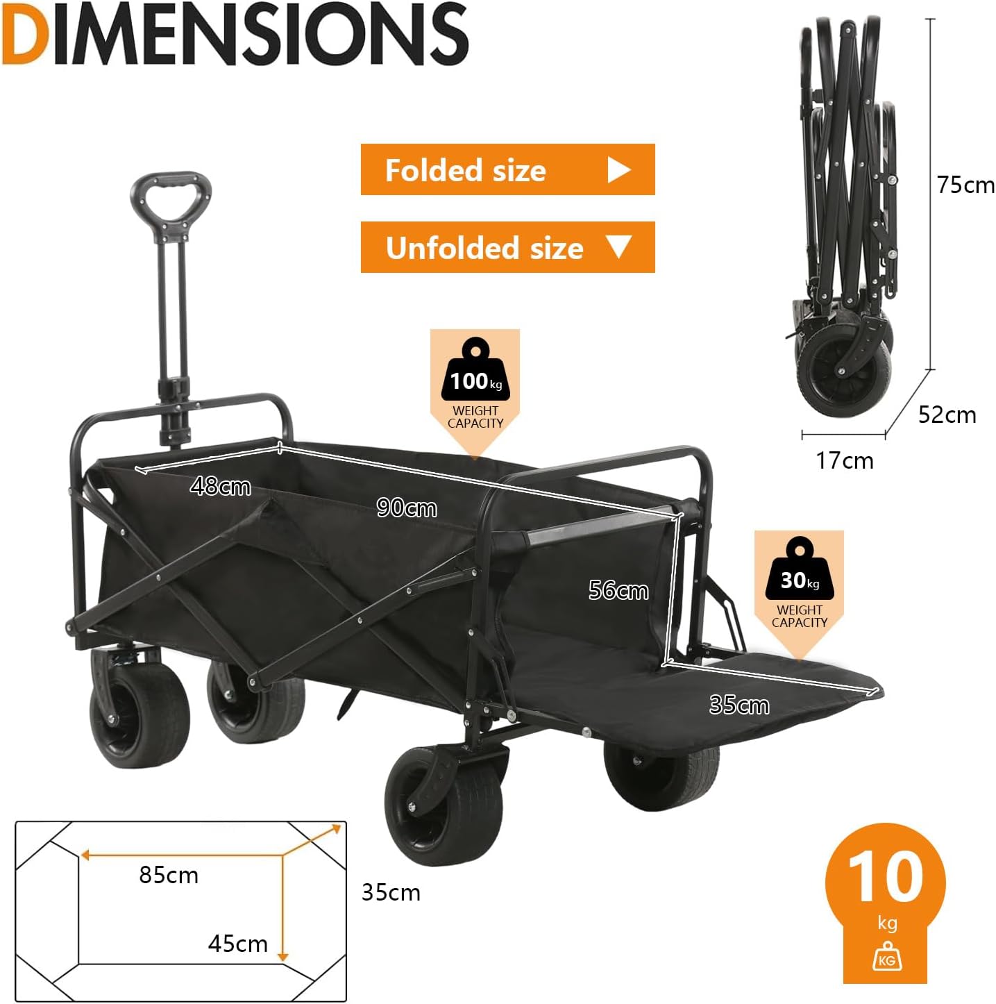 Folding Wagon Trolley Cart | 300 LBS Load & Expandable Storage