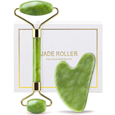 Genuine Jade Roller & Gua Sha Set for Face, Cooling & Firming Effect