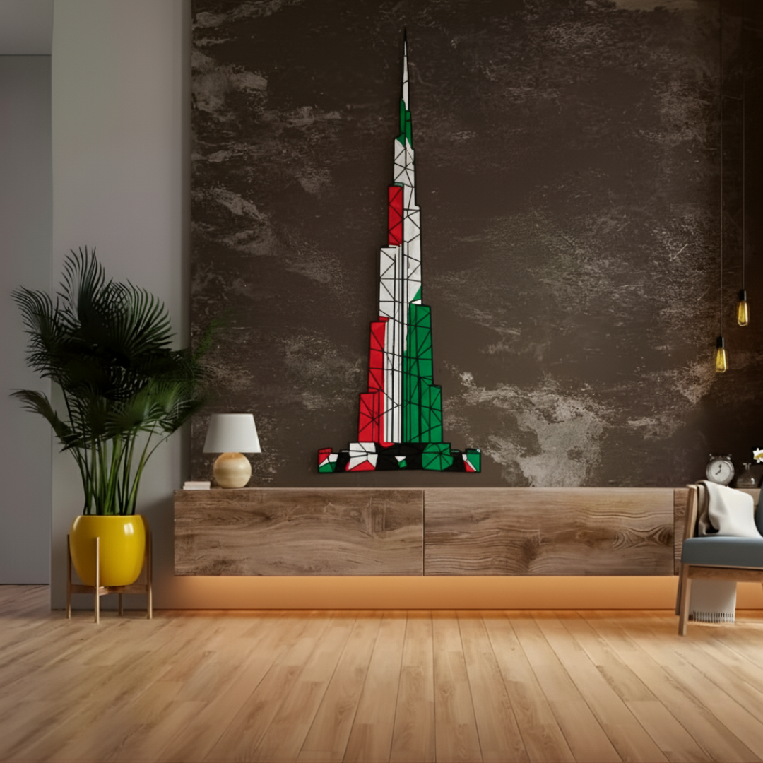 Geometric Burj Khalifa Flag Acrylic Wall Art | National Day Decor...