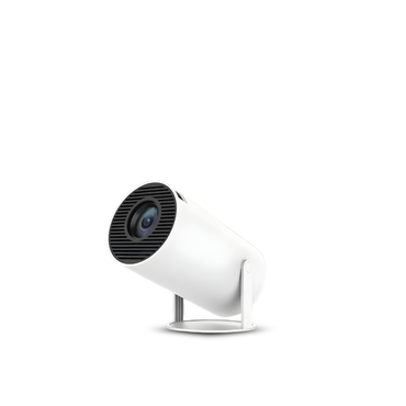 White security camera with black lens on a white background