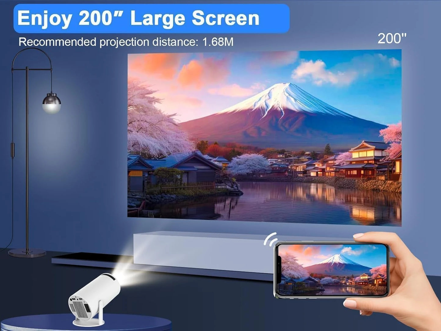 Portable Projector – Auto Keystone, 130" Display, WiFi & Bluetooth
