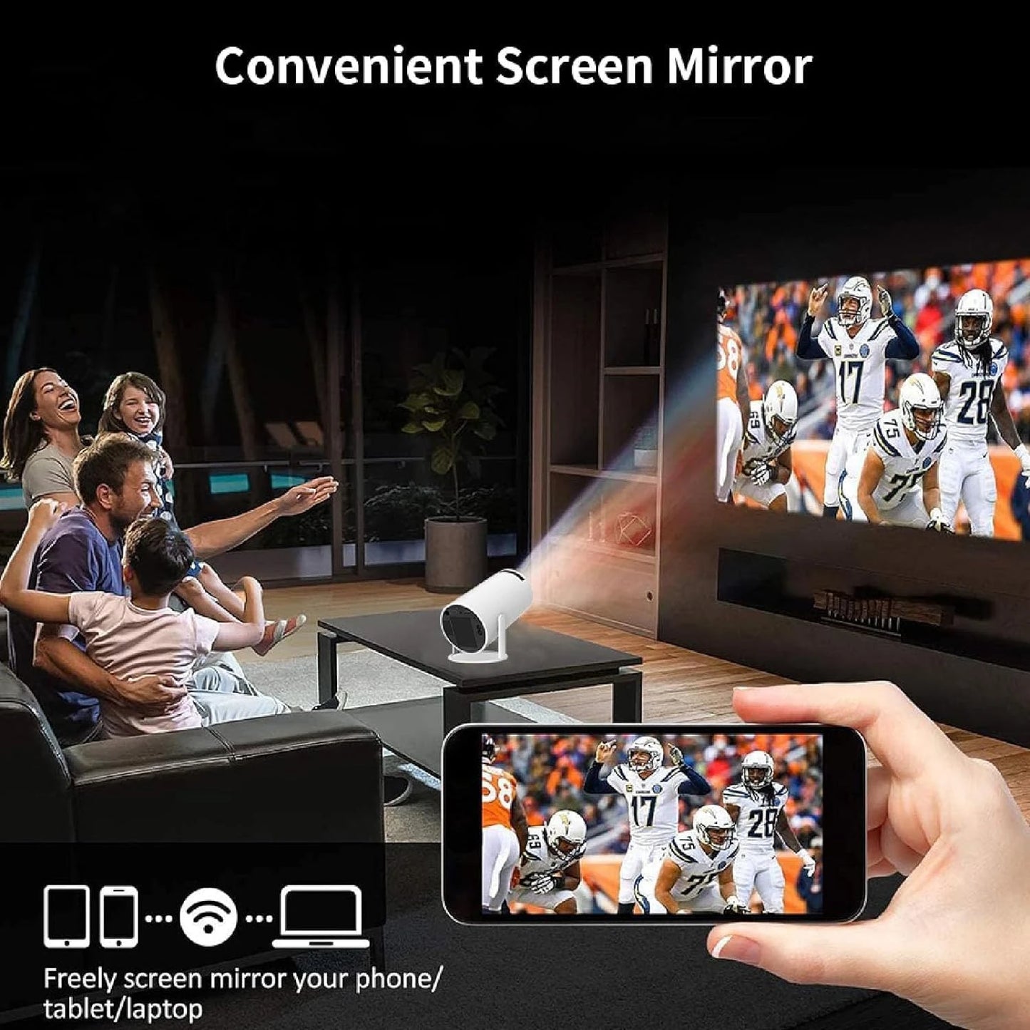 Portable Projector – Auto Keystone, 130" Display, WiFi & Bluetooth
