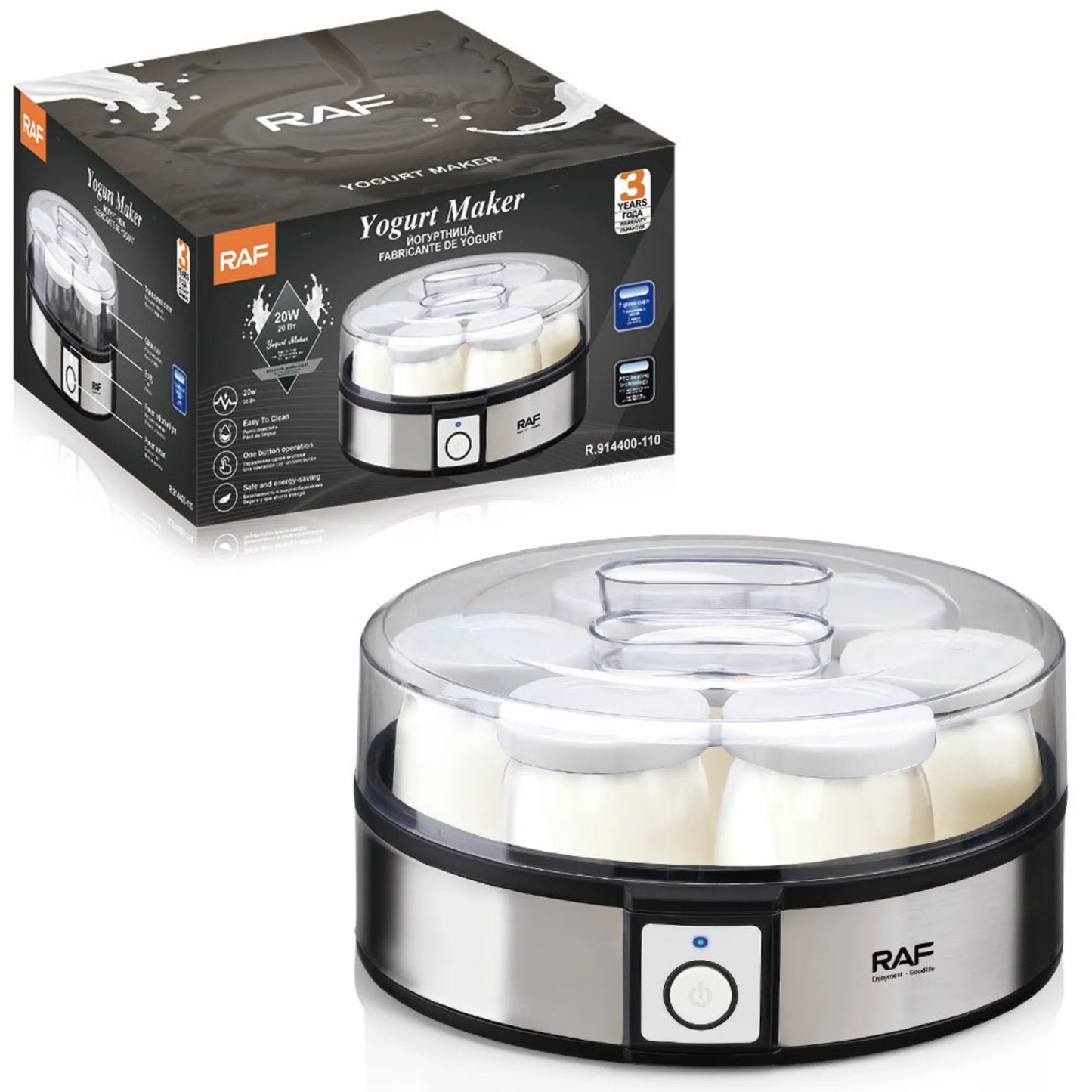 RAF Electric Yogurt Maker 20W with 7 Glass Jars, Automatic One-Button Operation.....