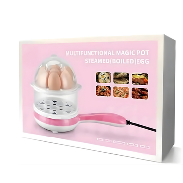 Multifunctional magic pot for steamed or boiled eggs on a pink background