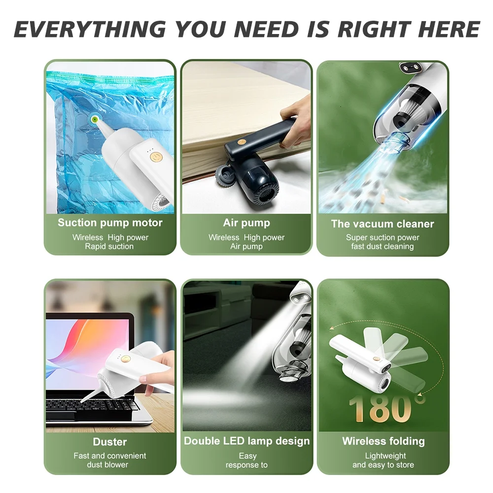 Rechargeable Car Vacuum – Foldable Design with LED for Interior Cleaning10