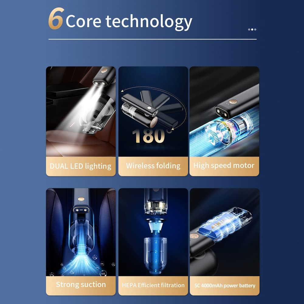 Rechargeable Car Vacuum – Foldable Design with LED for Interior Cleaning20