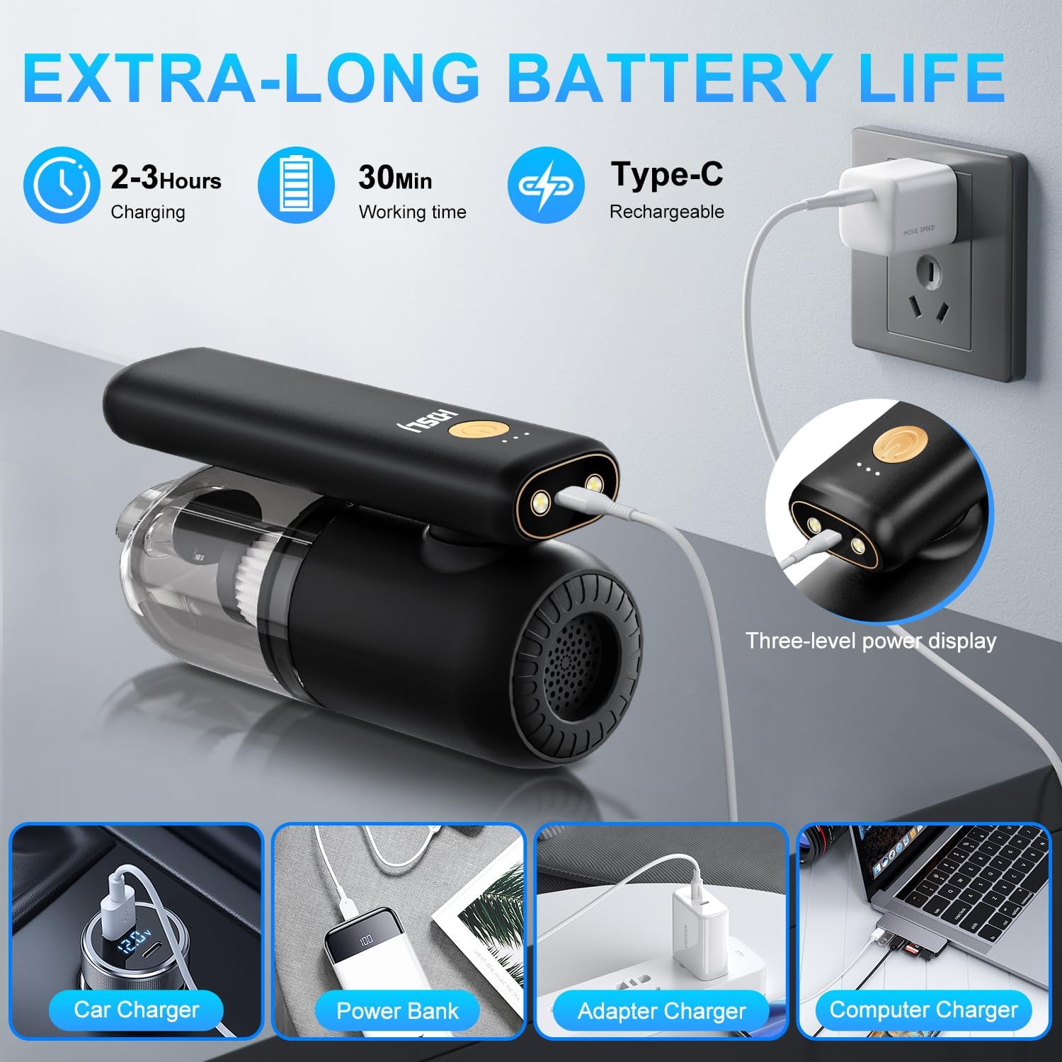 Rechargeable Car Vacuum – Foldable Design with LED for Interior Cleaning21