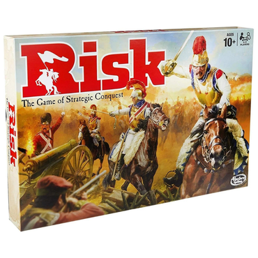 Risk board game box with soldiers on horseback and cannon