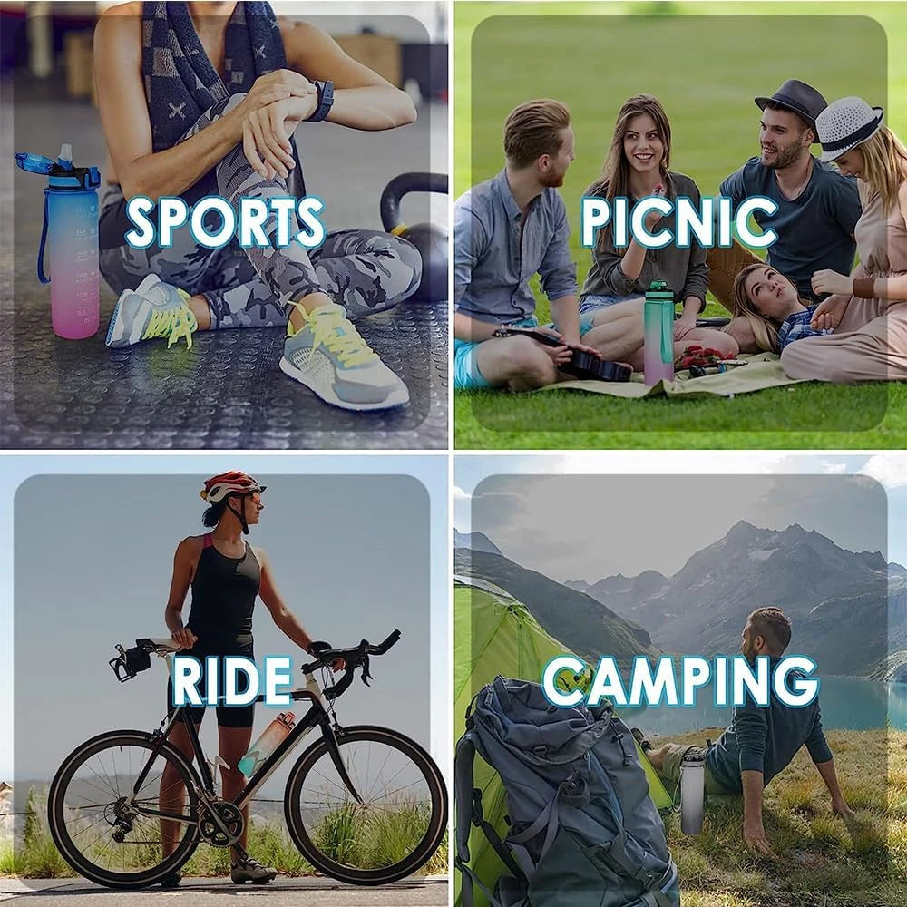 Ritte 1L Motivational Water Bottle with Time Markings & Straw