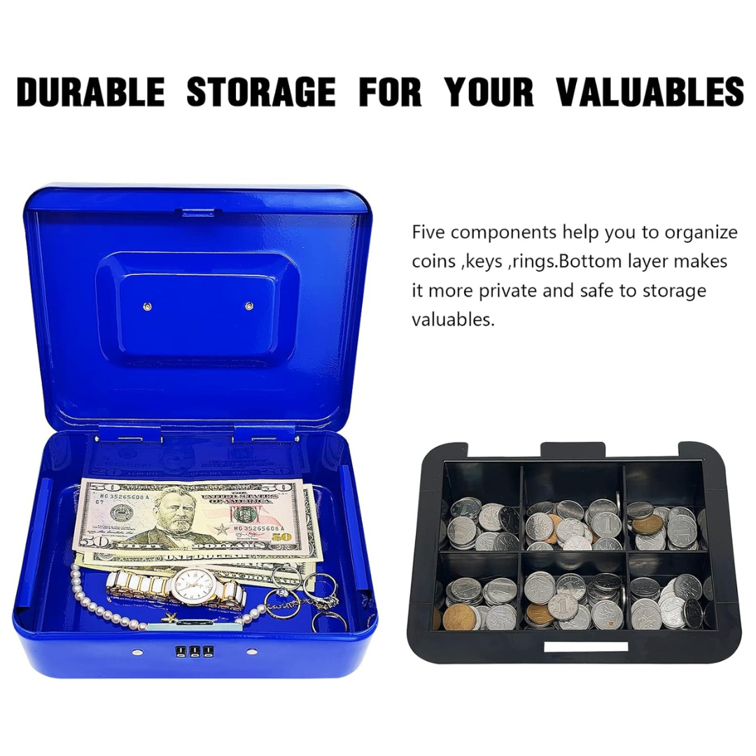 Steel Combination Cash Box with Removable Organizer Tray..