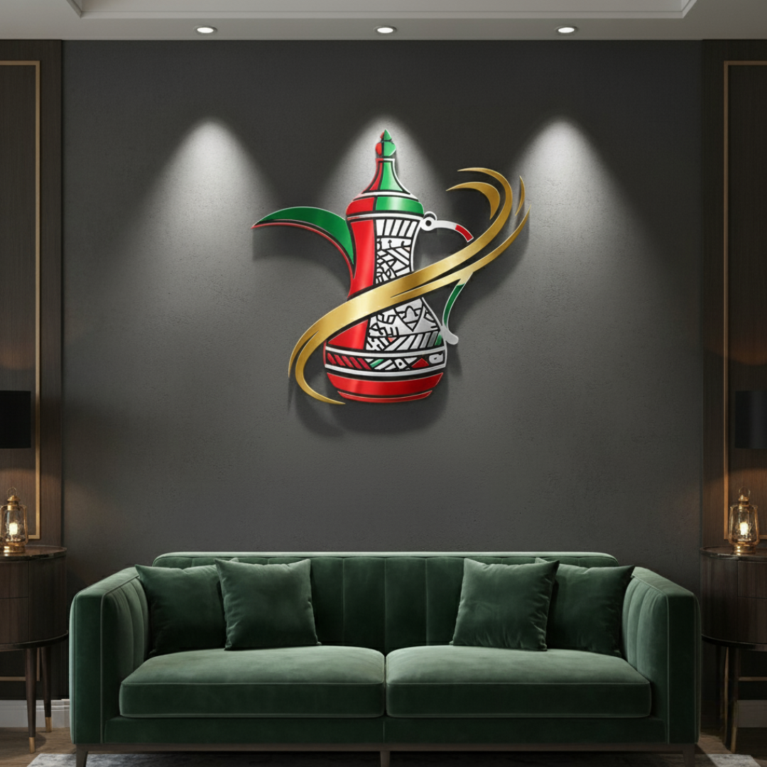 Traditional UAE Dallah & Flag Acrylic Wall Art | Symbolic National Decor...