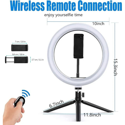 10-inch LED Ring Light with Adjustable Brightness and Extendable Tripod Stand..