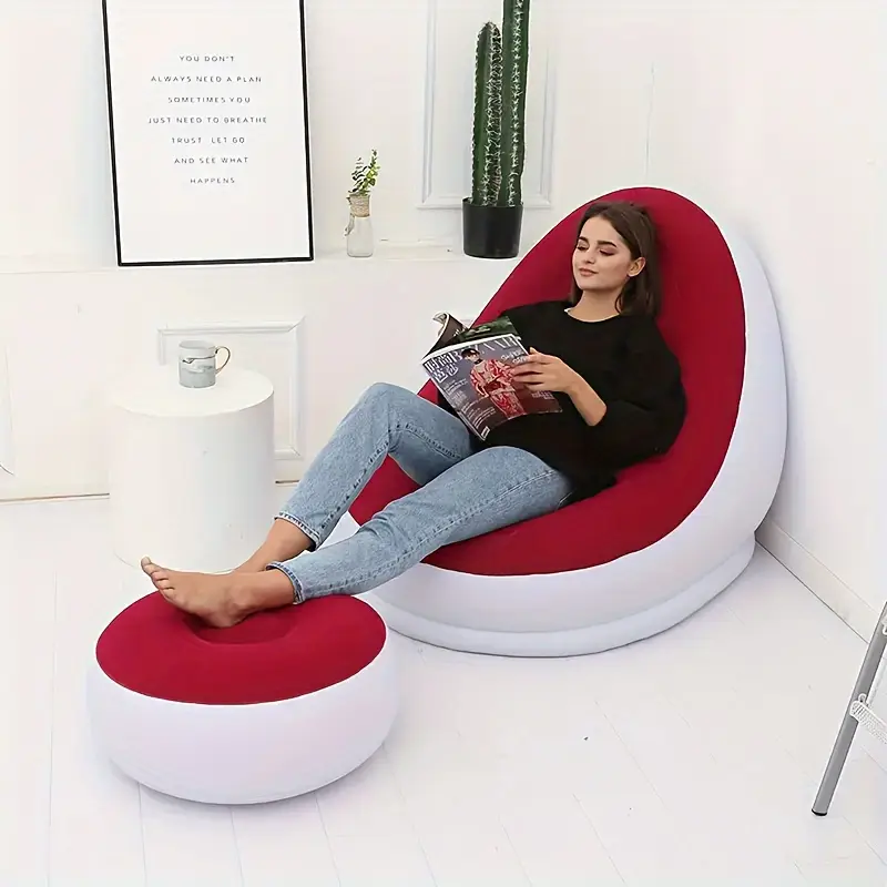 Inflatable Chair with Footstool Set Durable Blow-Up Air Bean Bag