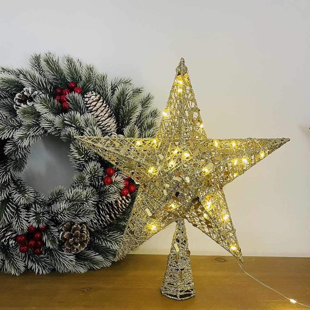 12.2-inch LED Gold Star Christmas Tree Topper