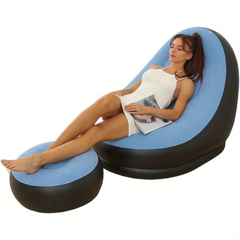 Inflatable Chair with Footstool Set Durable Blow-Up Air Bean Bag