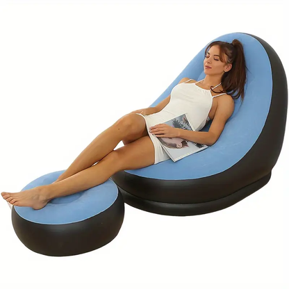 Inflatable Chair with Footstool Set Durable Blow-Up Air Bean Bag