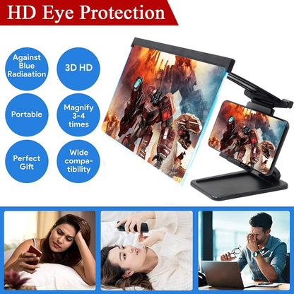 12" HD 3D Phone Screen Magnifier – Foldable Stand for Movies & Gaming
