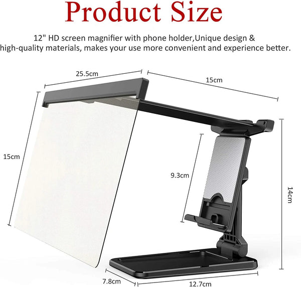 12" HD 3D Phone Screen Magnifier – Foldable Stand for Movies & Gaming