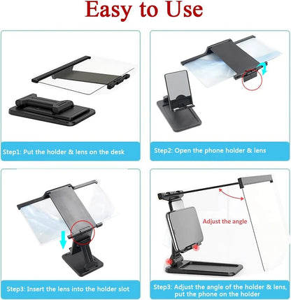 12" HD 3D Phone Screen Magnifier – Foldable Stand for Movies & Gaming