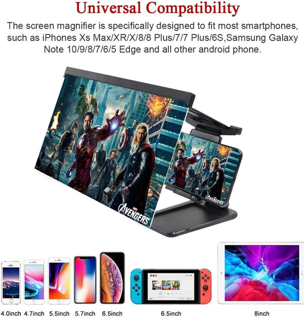 12" HD 3D Phone Screen Magnifier – Foldable Stand for Movies & Gaming
