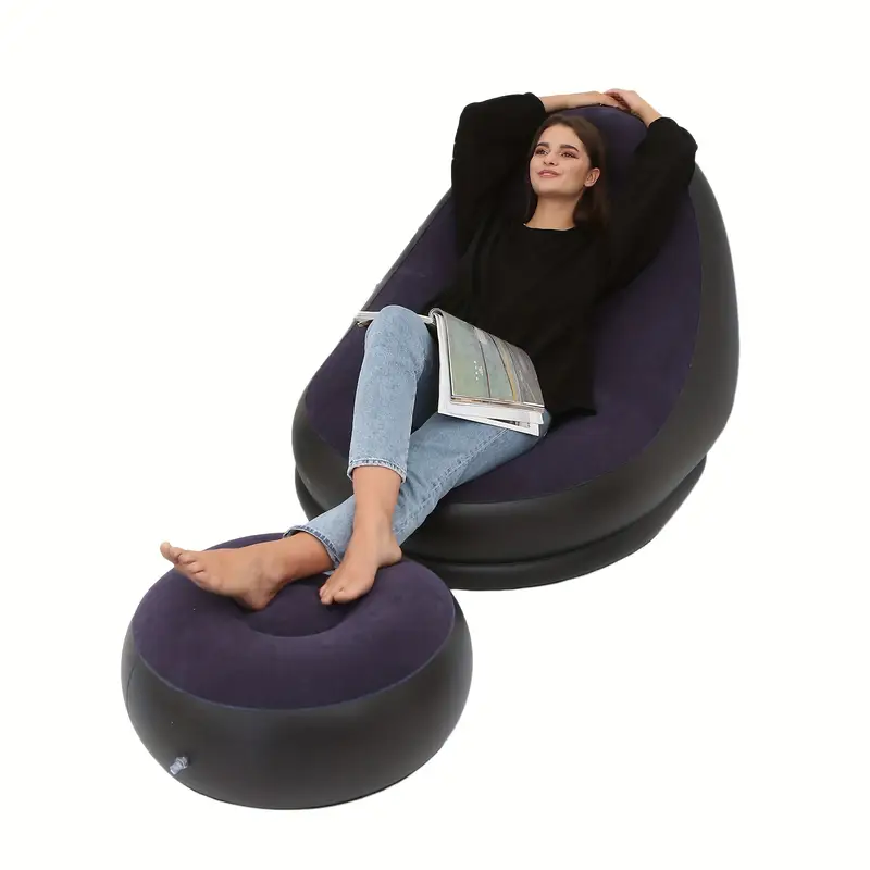 Inflatable Chair with Footstool Set Durable Blow-Up Air Bean Bag