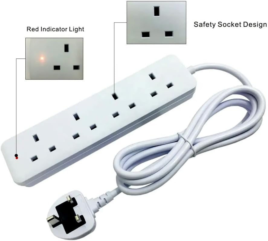  13A4 Extension Socket 3M Cable | 4 Universal Outlets UK Plug
