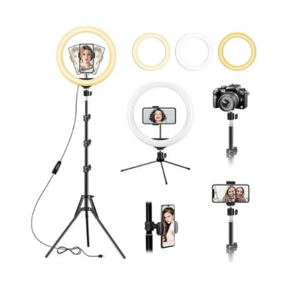 14-Inch LED Ring Light Kit with 74" Adjustable Tripod & Desk Stand | Multi-Color Lighting, Phone Holder for Makeup, Videos.