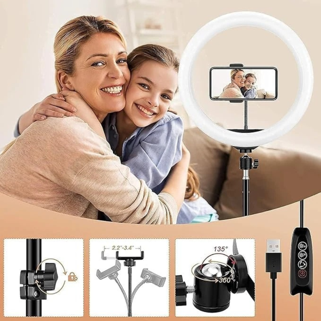 14-Inch LED Ring Light Kit with 74" Adjustable Tripod & Desk Stand | Multi-Color Lighting, Phone Holder for Makeup, Videos