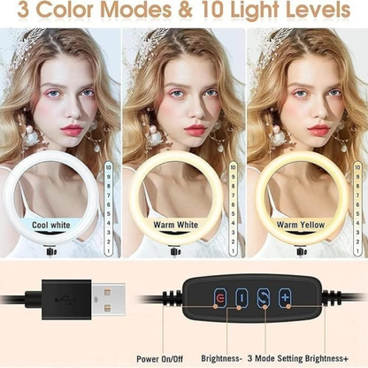14-Inch LED Ring Light Kit with 74" Adjustable Tripod & Desk Stand | Multi-Color Lighting, Phone Holder for Makeup, Videos & Zoom