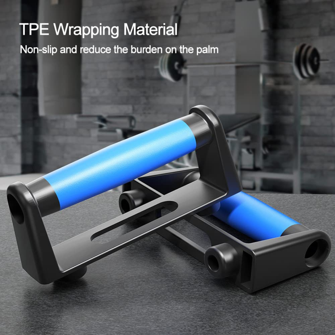 Gym equipment with blue TPE wrapping material on a gray background