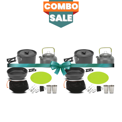Camping Cookware Set | Portable Mess Kit with Pot, Pan & Teapot