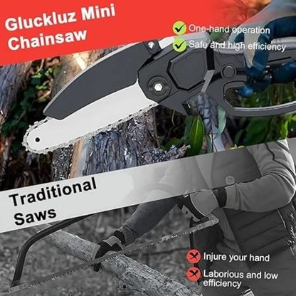 Gluckluz Mini Chainsaw Cordless Chain Saw Electric Handheld 6 Inch Chain Saw with 2 * 24V Rechargeable Battery & Safety Lock for Tree Trimming Wood Cutting Household Garden Pruning Work