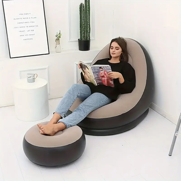 Inflatable Chair with Footstool Set Durable Blow-Up Air Bean Bag
