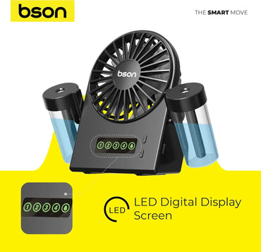 Smart Table Fan – LED Display, Cool Mist Spray, 90° Rotation, Portable
