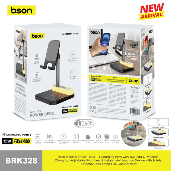 Bson Wireless Power Deck – 15W Fast Wireless Charger with 4 Ports