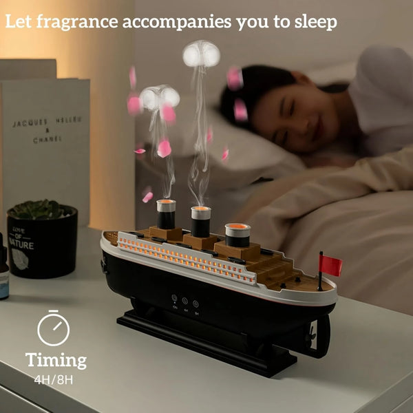250ML Boat Essential Oil Diffuser – Ultrasonic, Jellyfish Mist & LED
